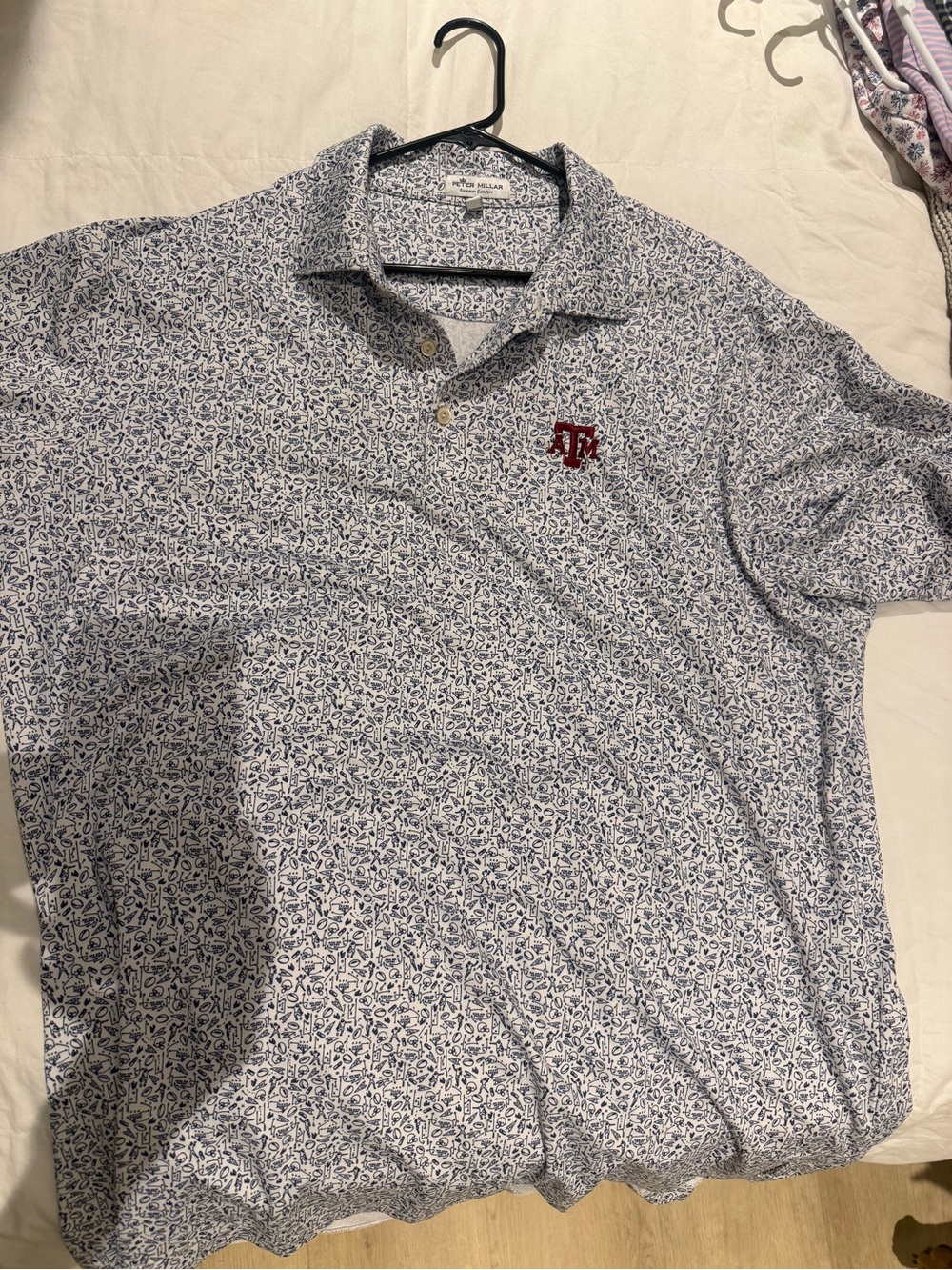 Peter Millar White & Navy Patterned Polo Shirt